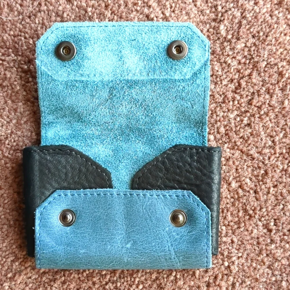 Otto Angelino Blue and Black Leather Card Holder